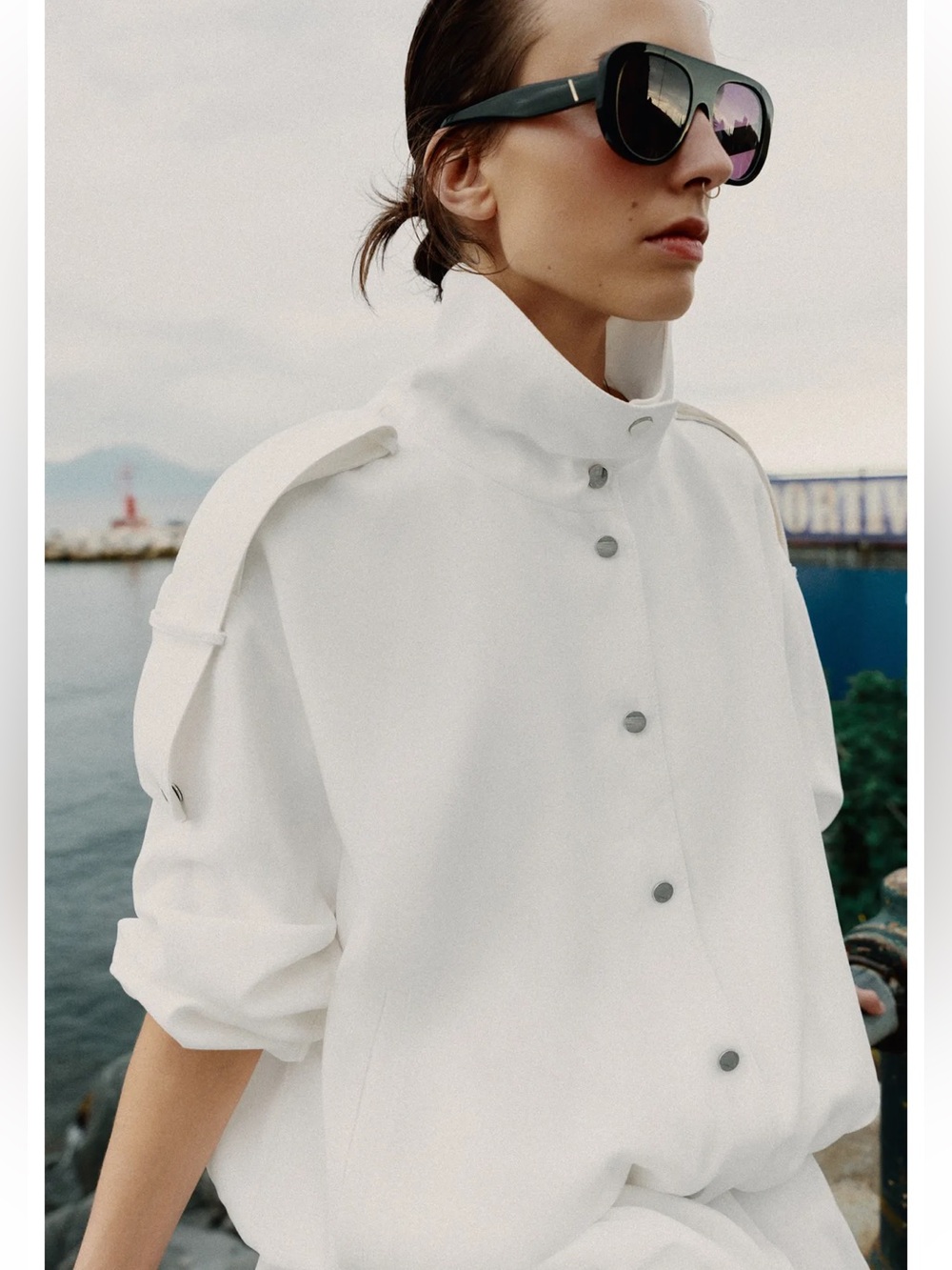 Zara Oyster White High Collar Bomber Jacket XS NWT